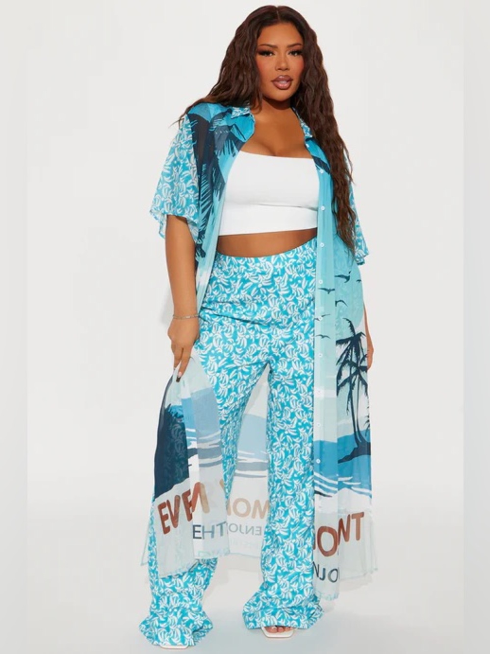 Fashion Nova Coastal Escape Pants Set NWT Plus 2X Tall Girl Friendly